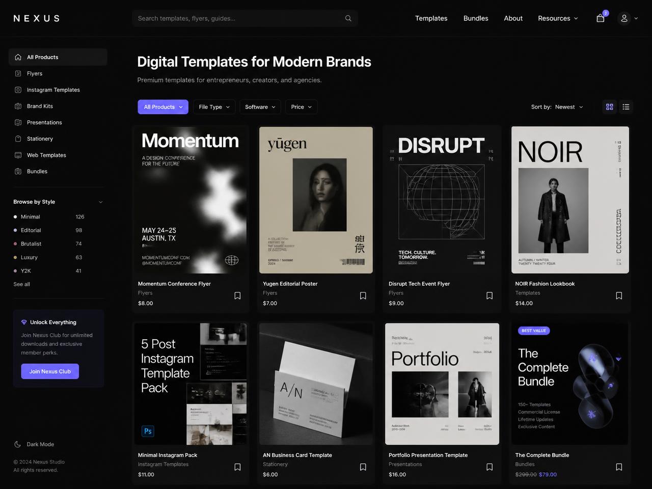 Digital Bundle & Template Store storefront concept preview